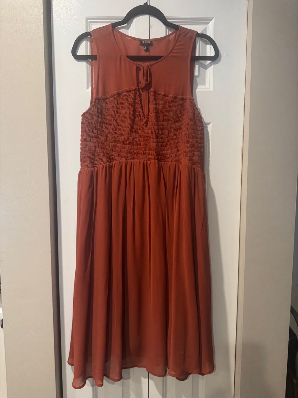 Torrid Rust Tie-Neck Smocked Midi Dress